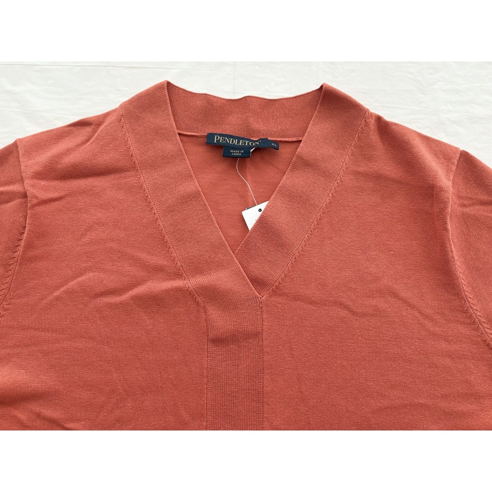 Pendleton Sweater Women XL Orange V Neck Silk Blend Short Sleeve Pullover NWT - Picture 3 of 16